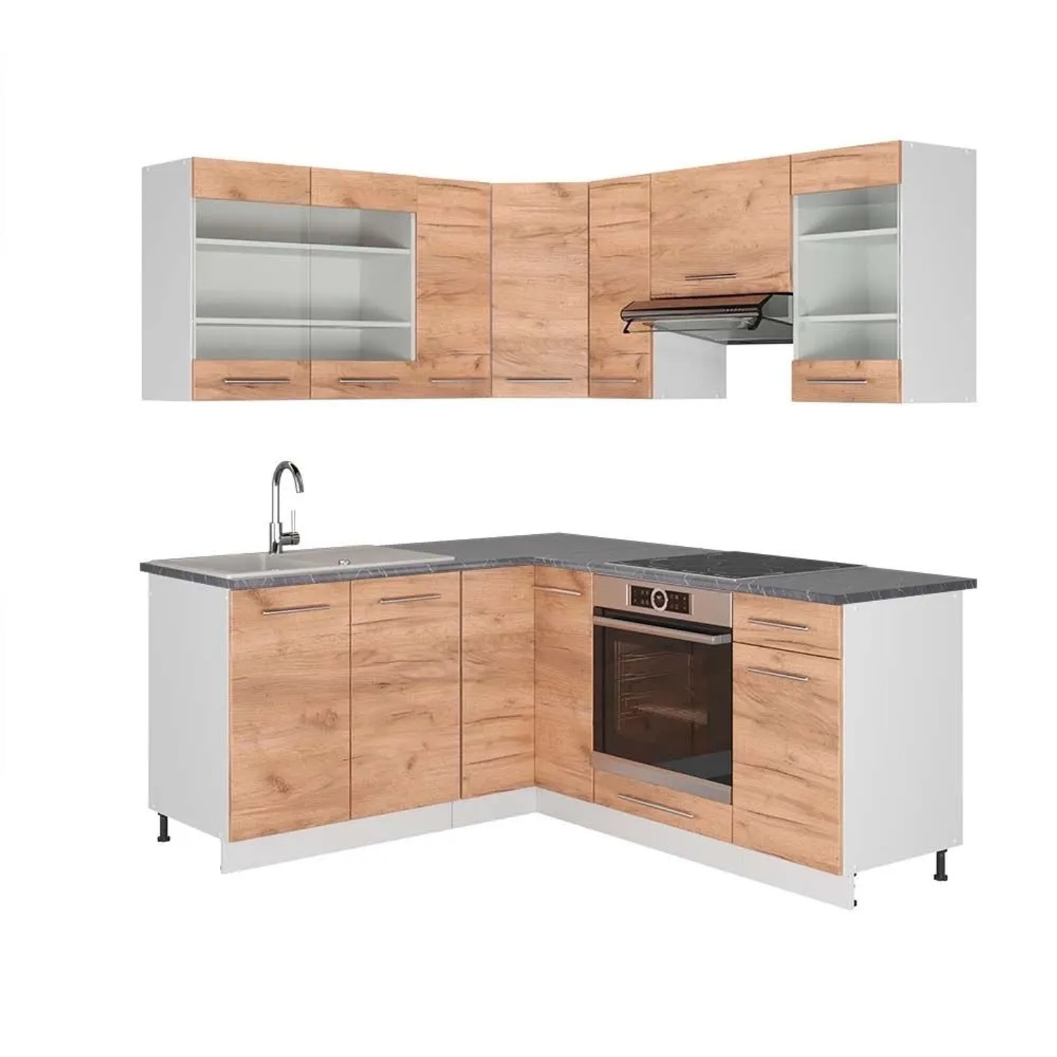 Vicco Eckküche Fame-Line Goldkraft Eiche/Weiß 190 x 82, AP Anthrazit