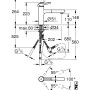 Technische Zeichnung: Grohe Concetto Spültischbatterie mit Maßen und Details zur Installation.