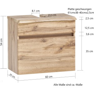 Held Möbel Waschbeckenunterschrank Trient, 60 cm, Wotaneiche mit Schublade und Softclose.