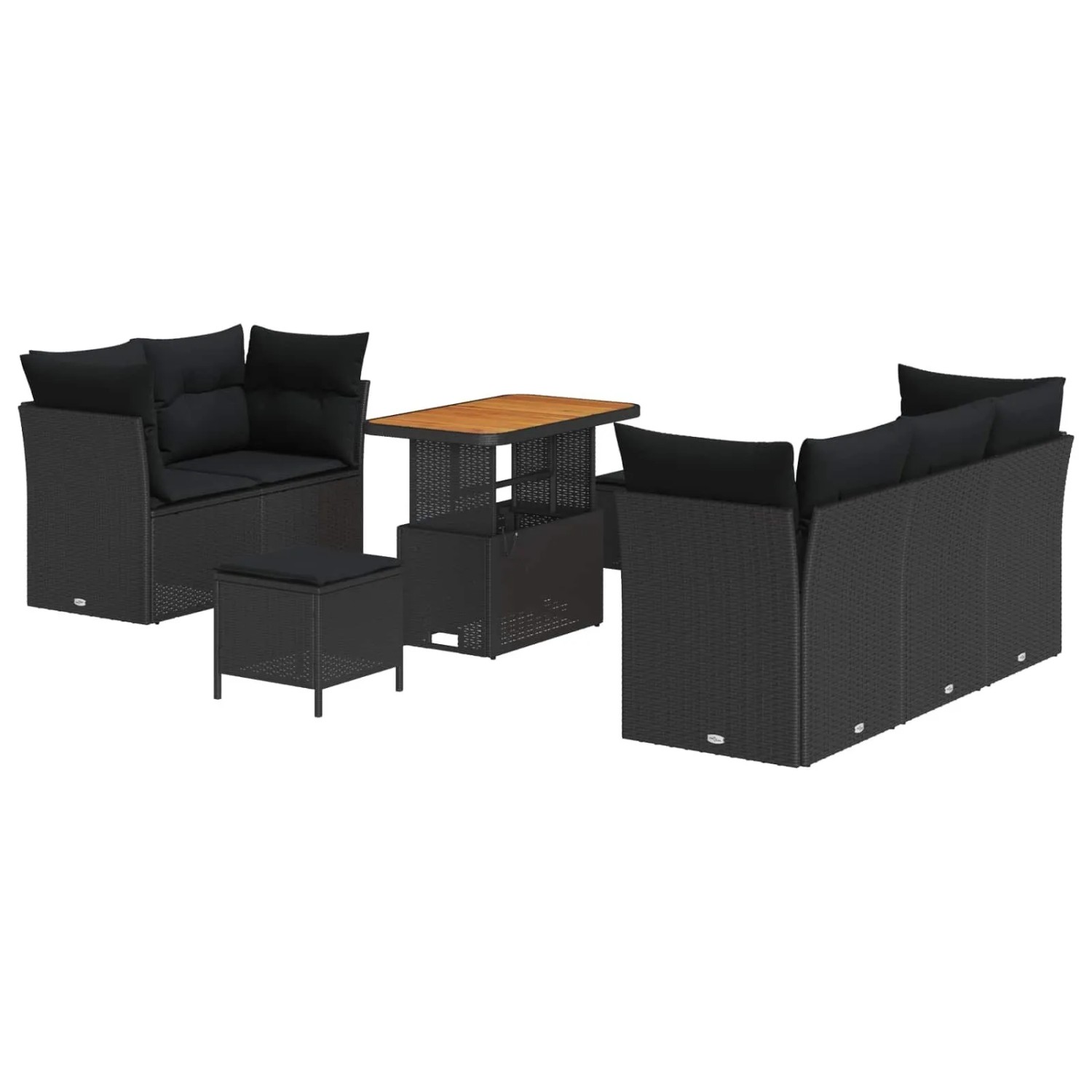 vidaXL Garten-Sofa-Set mit Kissen mit Speicher 8-Tlg Schwarz 3363379