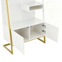 Weißer Garderobenschrank für den Flur mit goldenem Metallrahmen, offenen Fächern und geöffneter Tür.