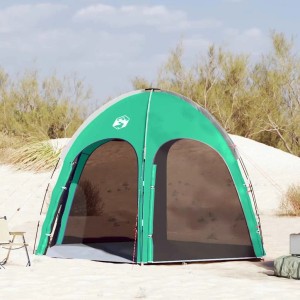 Meergrünes vidaXL Poolzelt mit Kuppeldach auf Sandboden. Ideal als Pavillon für Garten oder Terrasse, schützt vor Sonne.
