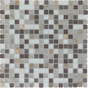 Mosaikmatte aus Glas und Stein in Beige-Quarzit Optik, 30x30 cm.