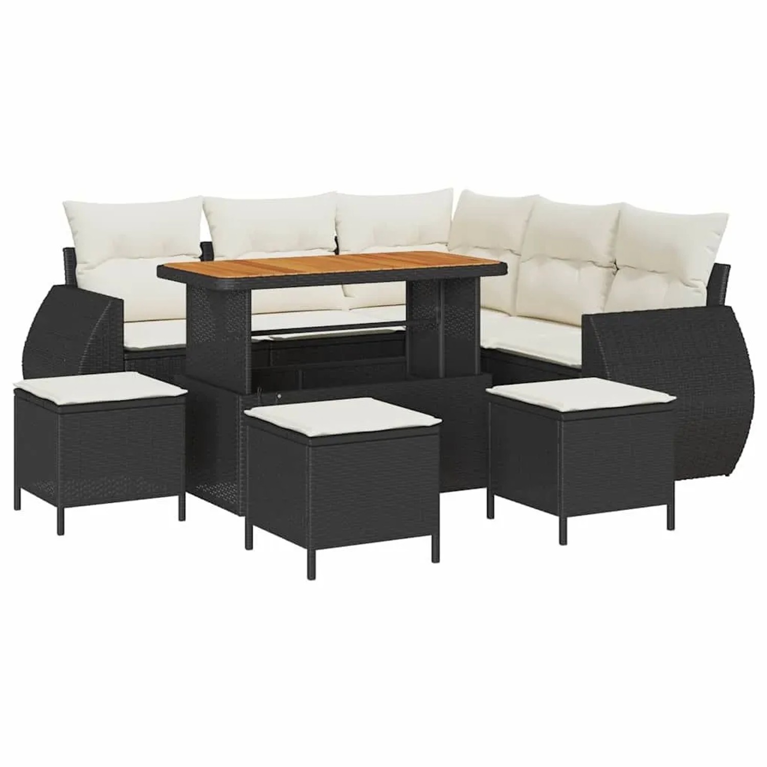 vidaXL Gartensofa-set mit Kissen 9-Tlg Schwarz und Creme Poly-Rattan 336383 günstig online kaufen