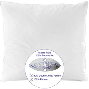 Bestlivings Kopfkissen 80x80 cm, 3-Kammer-System mit Daunen- und Federfüllung, Bezug aus Baumwolle.