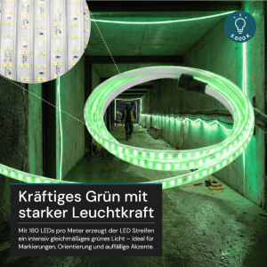 Grüner LUXULA LED Streifen (15m) auf Trommel, wassergeschützt, für Weihnachtsbeleuchtung & Effektbeleuchtung.