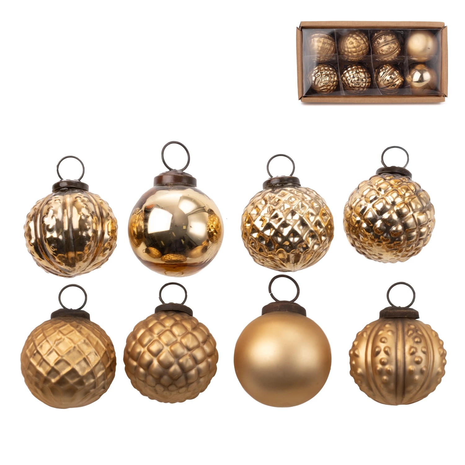 Weihnachtskugel-Set aus Glas Ø 8 cm Gold Glänzend u. Matt 8-teilig