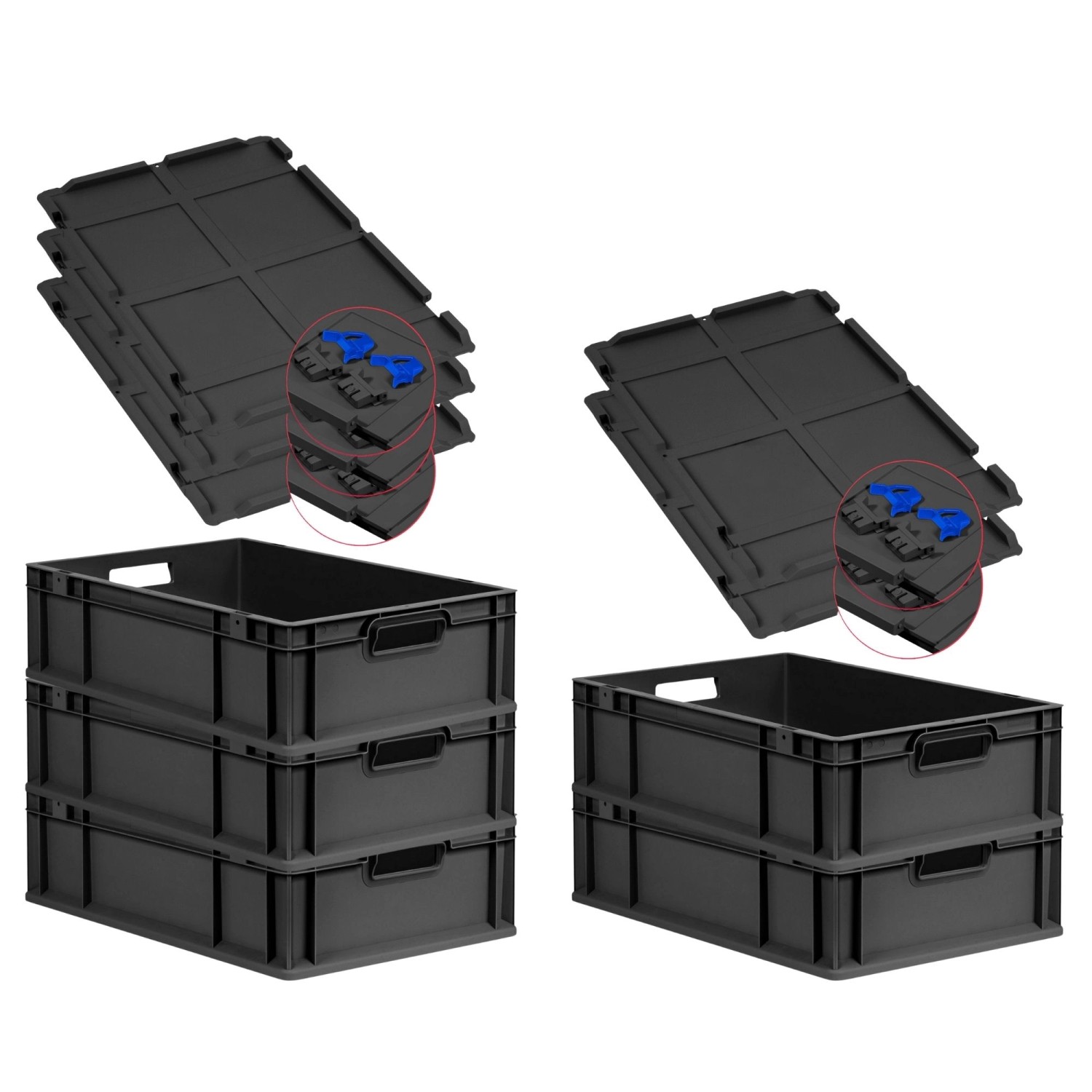 PROREGAL SuperSparSet 5x Eurobox Nextgen Grip Mit Scharnierdeckel Und Blaue günstig online kaufen