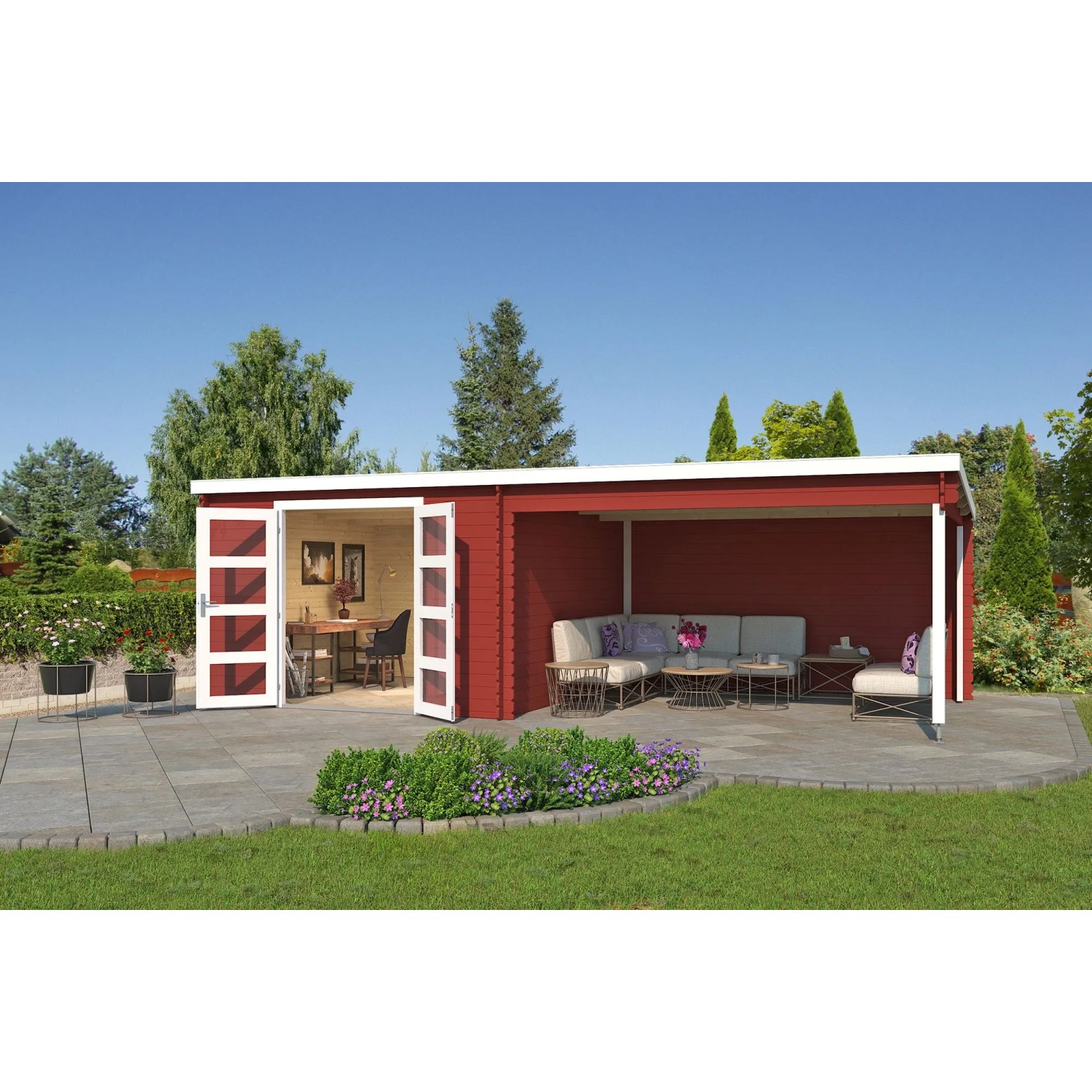 Lasita Holz-Gartenhaus New Orleans Flachdach Lasiert 710 cm x 330 cm