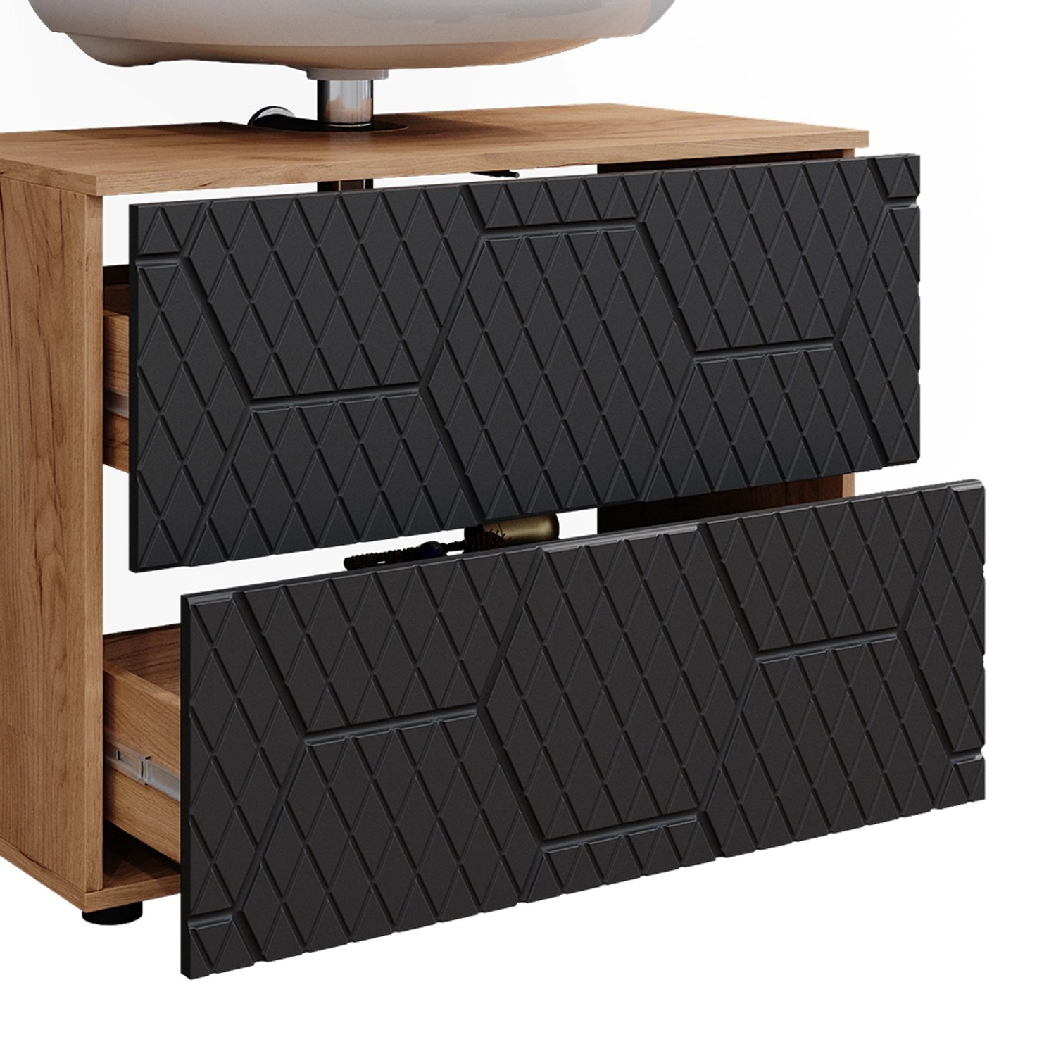 Vicco Badmöbel-Set Irma, Eiche/Anthrazit, 3-teilig mit Spiegelschrank (80 cm).