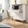 Inn.Furn Sekretär Hygge weiß/Eiche, 100 cm, skandinavisches Design, offene Klappe mit Laptop, Stauraum.
