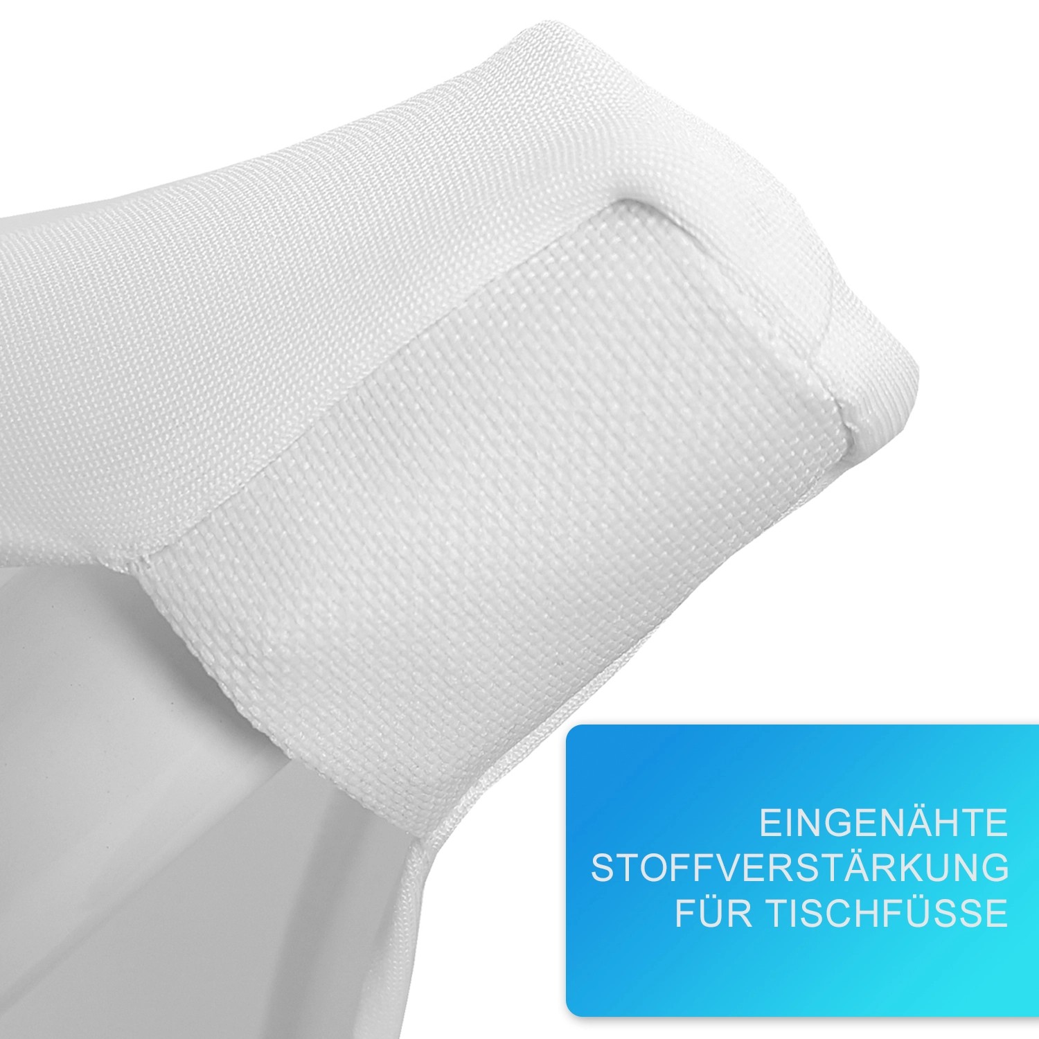 Detailaufnahme der NYVI Stehtischhusse (Schwarz): Stoffverstärkung für Tischfüße.