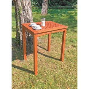 Quadratischer Holz-Gartentisch Pittsburgh aus Eukalyptus, 70x50 cm, mit Geschirr auf Rasen.