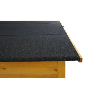 Detailansicht des Daches der braunen MCW Fahrradgarage/Gerätehauses.