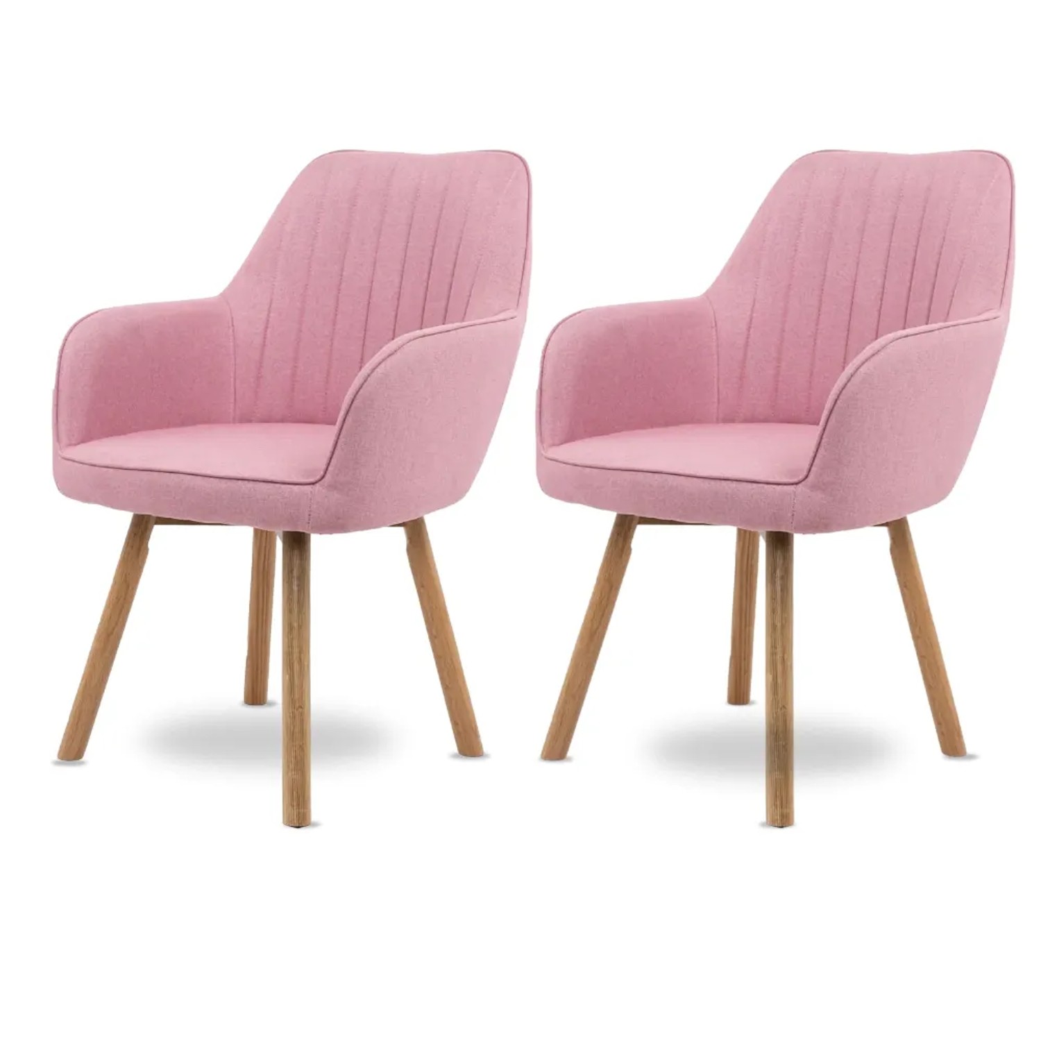 DELUKE Esszimmerstühle 2er Set ELLA Stoffbezug Eichenholz Beine Gepolsterte Sitzfläche Skandinavisch Minimalistisch Stühle Esszimmer Rosa