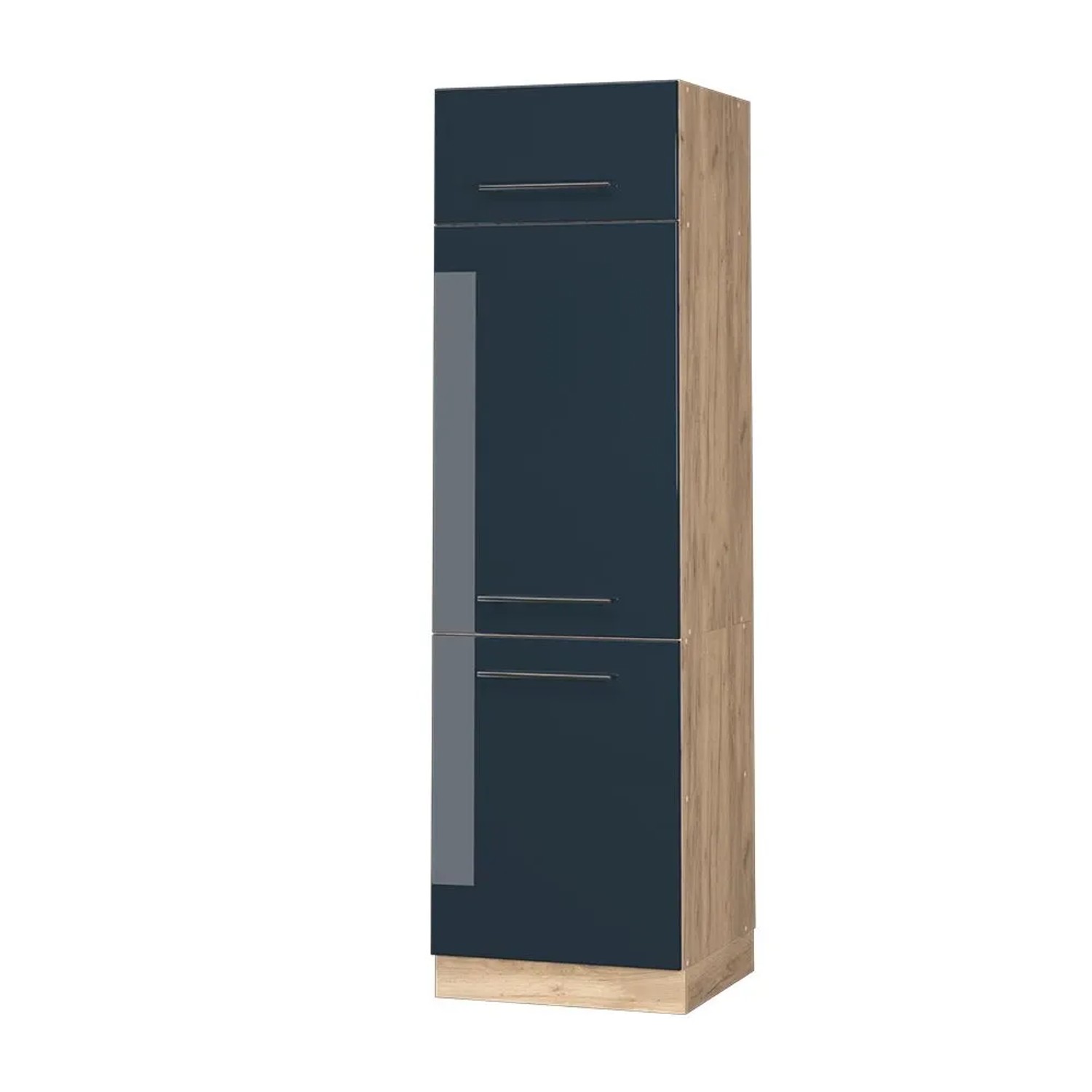 Vicco Kühlumbauschrank Fame-Line DunkelBlau Hochglanz Goldkraft Eiche 60 cm