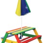 Axi Nick Picknicktisch Regenbogen mit Sonnenschirm, farbenfroher Kindertisch für Spiel & Spaß im Garten.