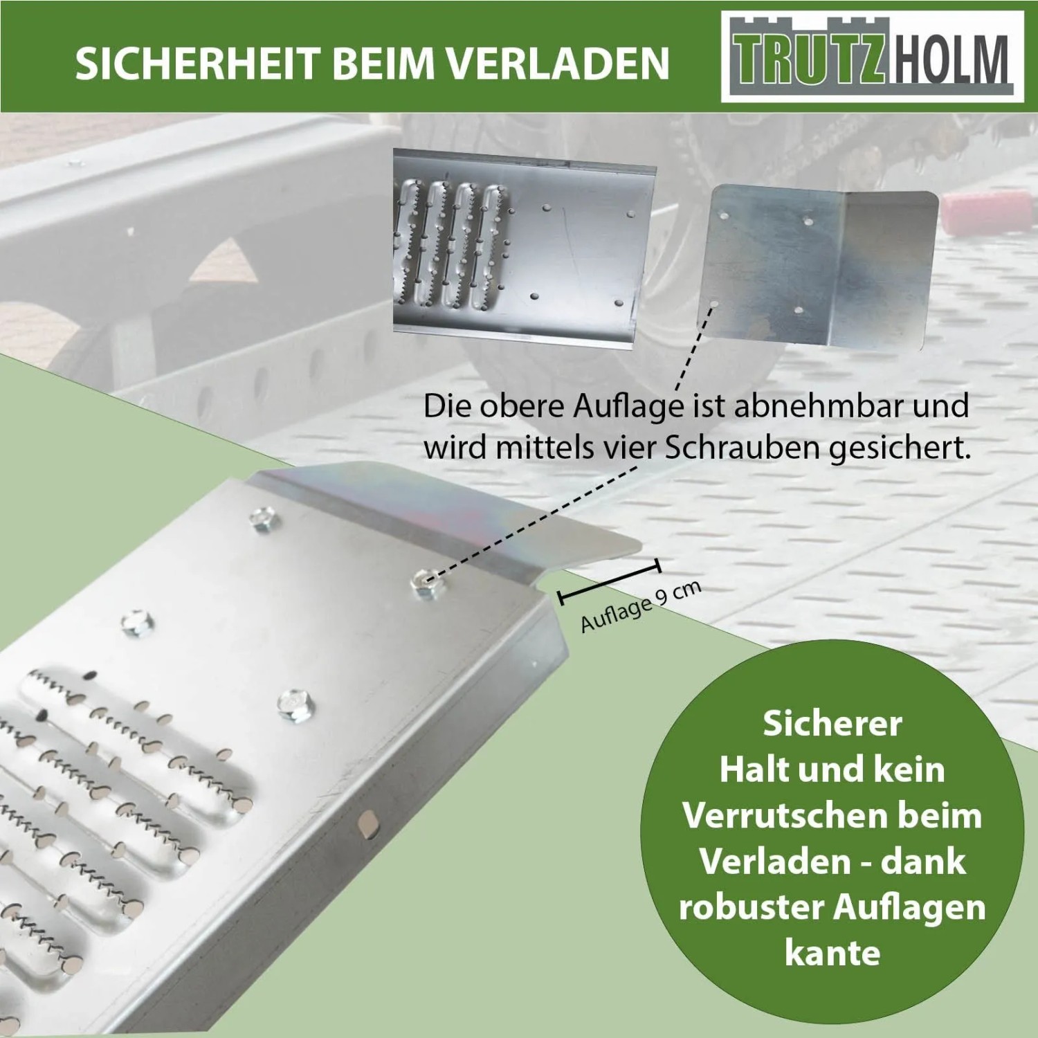 TRUTZHOLM Auffahrrampe, klappbar, 189 cm, Tragkraft 200 kg, Stahl geriffelt, grau. Zubehör für Autoanhänger.
