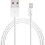 Weißes USB 2.0 Ladekabel mit Lightning Connector für Apple Geräte, 1 m lang.