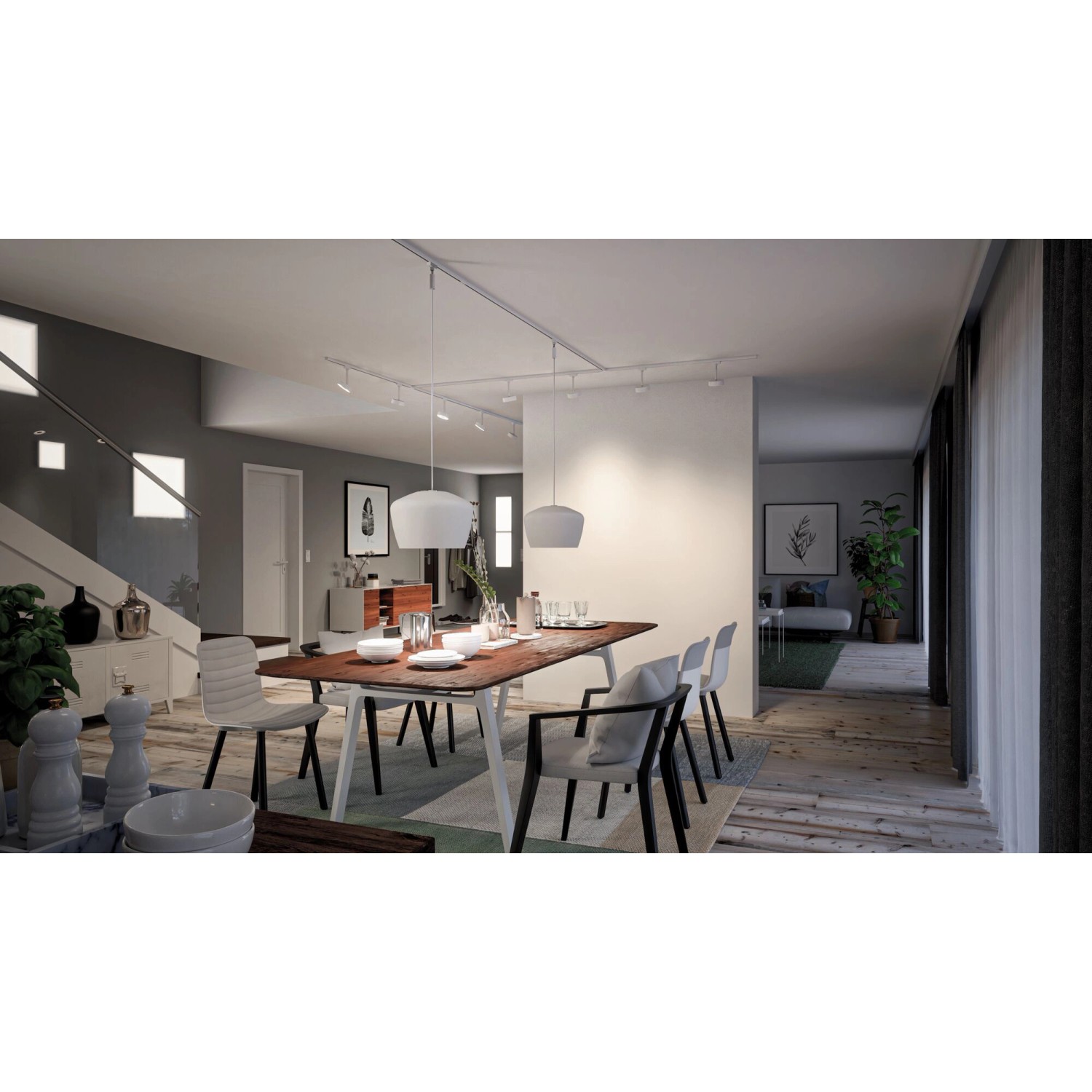 Paulmann URail Stromtrenner in Signalweiß, Teil eines LED-Schienensystems im Wohnraum.