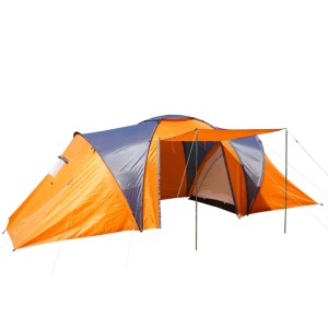 Orange-graues MCW Campingzelt Loksa für 6 Personen mit großem Vorzelt. Wasserdichtes Tunnelzelt.