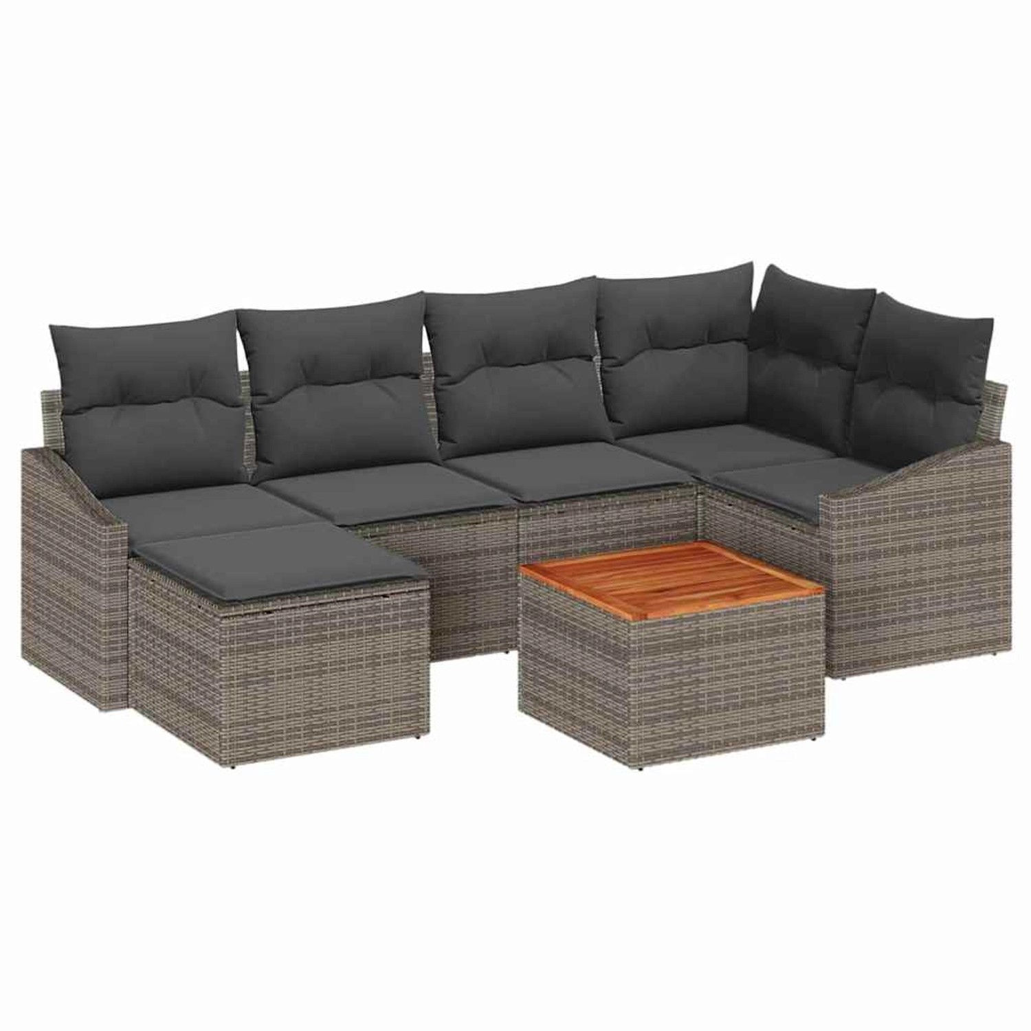vidaXL Garten-Sofa-Set mit Kissen 7-Tlg Grau Poly Rattan 3347853 günstig online kaufen