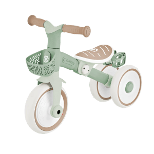 Salbei grünes Globber Learning Trike 2in1 Plus Dreirad/Laufrad für Kinder, höhenverstellbarer TPR-Sattel, Körbchen.