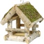 Vogelfutterhaus aus Birkenholz mit Moosdach, 19x19 cm, mit Haken zum Aufhängen.