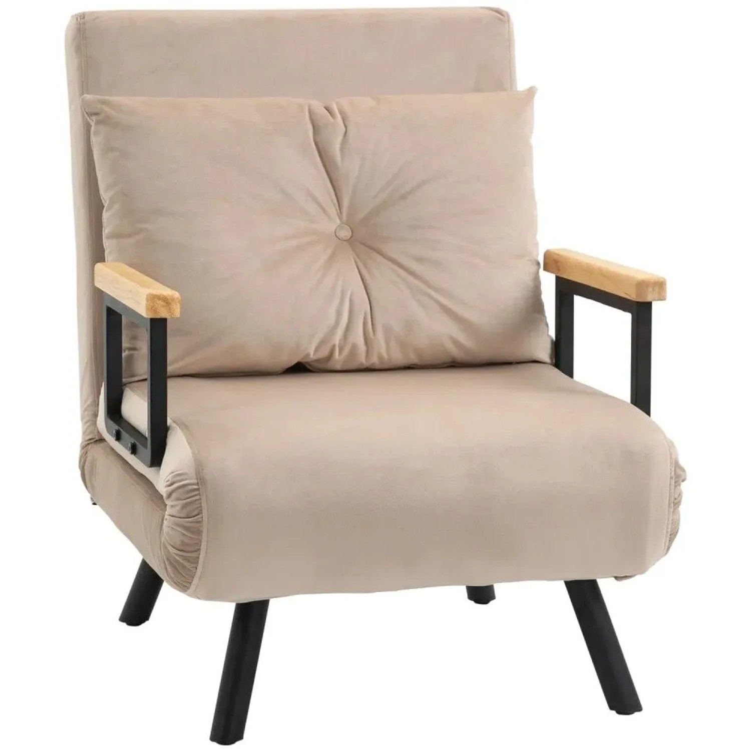 HOMCOM Schlafsofa mit Rückenkissen Stahl Polyester Beige 63L x 73B x 81H cm