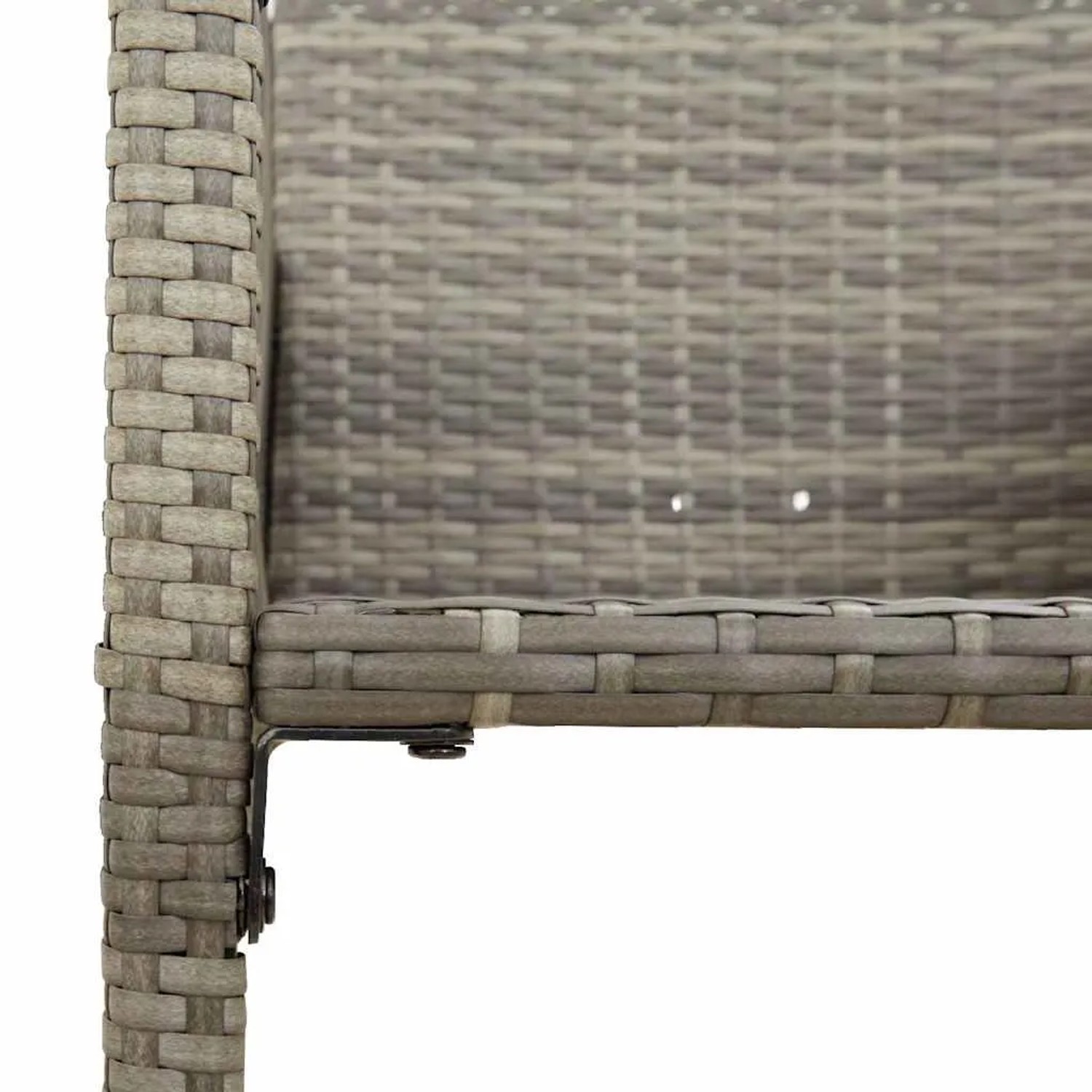 Detailaufnahme: Graues Gartenbar-Set aus Polyrattan und Akazie, Teil der Gartenmöbel.