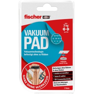 fischer Vakuum Pads, selbsthaftend, Ø 75mm, 2er-Pack. Klebepads für vielseitige Anwendungen ohne Bohren.