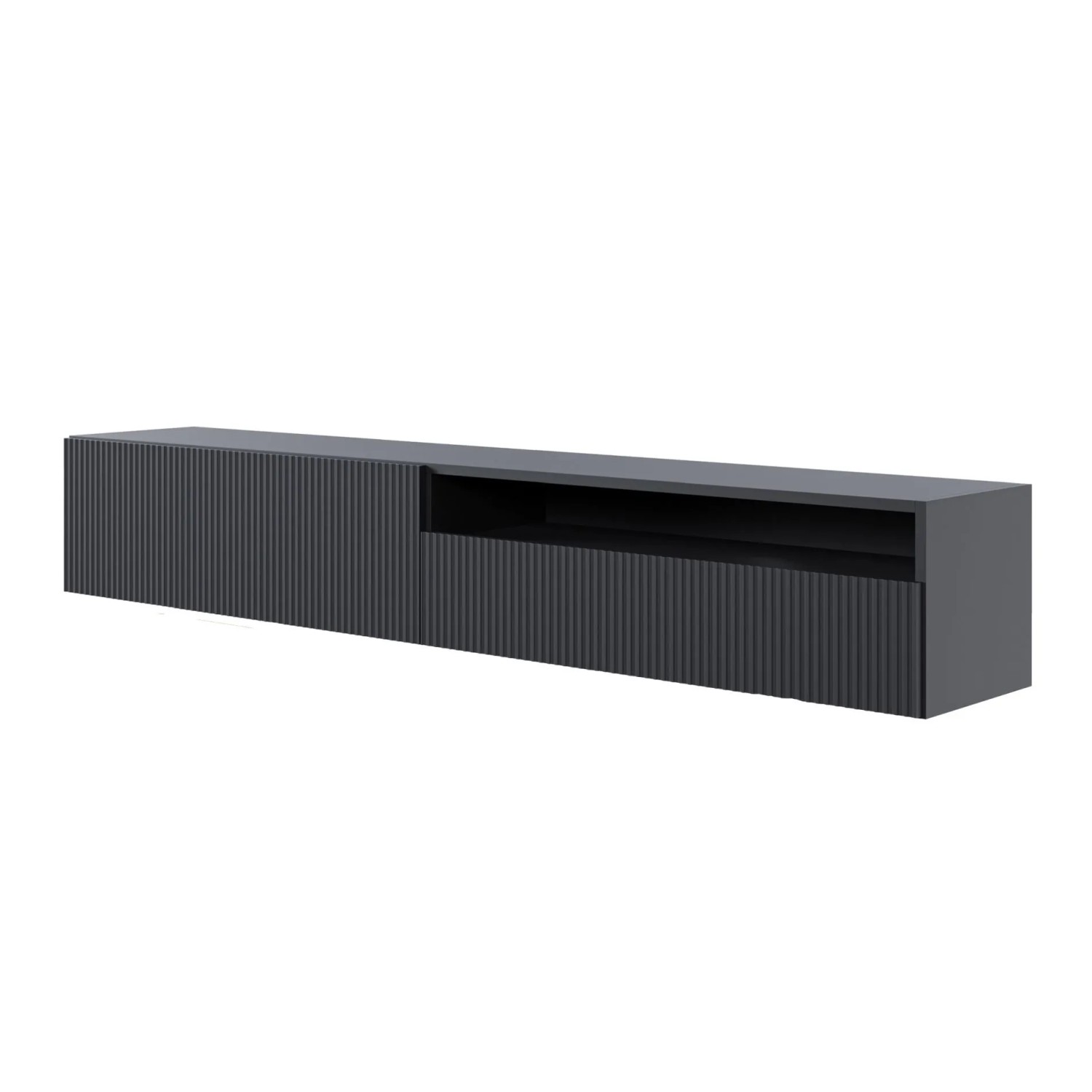 Selsey TV-Hängeboard Veldio mit Lamellenfront und Offenem Fach 175 cm Schwarz