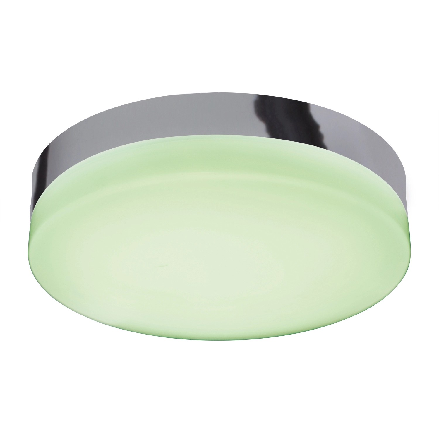 Moderne LED-Deckenleuchte Paris mit Chromrand und weißem Lampenschirm.