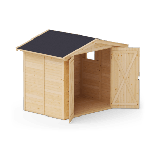 Upyard Holz-Gartenhaus mit Doppeltür und Fenster, naturbelassen. Ideal zur Geräteaufbewahrung.