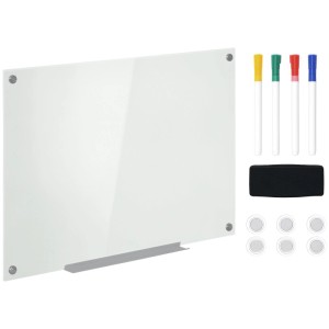 Vinsetto Glas-Whiteboard mit Stifteablage, 4 farbigen Markern, Schwamm und 6 Magneten. Ideal für Büro.