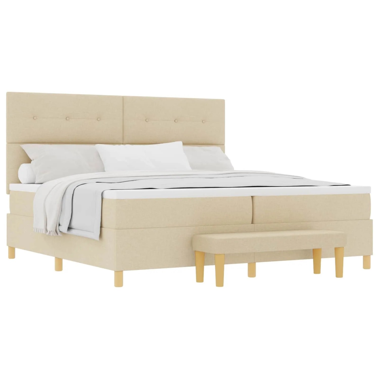 vidaXL Boxspringbett mit Matratze Creme 200 x 200 cm Stoff 3344329