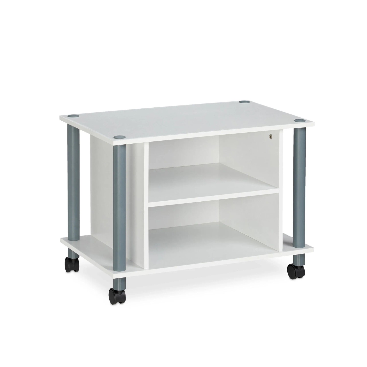 Relaxdays TV Tisch Weiß mit Rollen mit 2 Fächern 45 cm x 60 cm x 40 cm 8,6 kg
