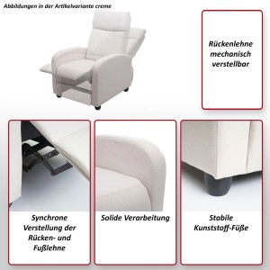 MCW Relaxsessel F76 in Creme mit verstellbarer Rückenlehne und Fußstütze.