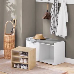 SoBuy Sitzbank FSR109-WN mit Stauraum, weiße Schuhtruhe mit Sitzfläche und Schuhregal.