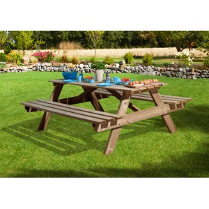 Weka Bierzeltgarnitur aus Holz, 181 cm, für Garten oder Terrasse. Feststehende Sitzbänke und Tisch.