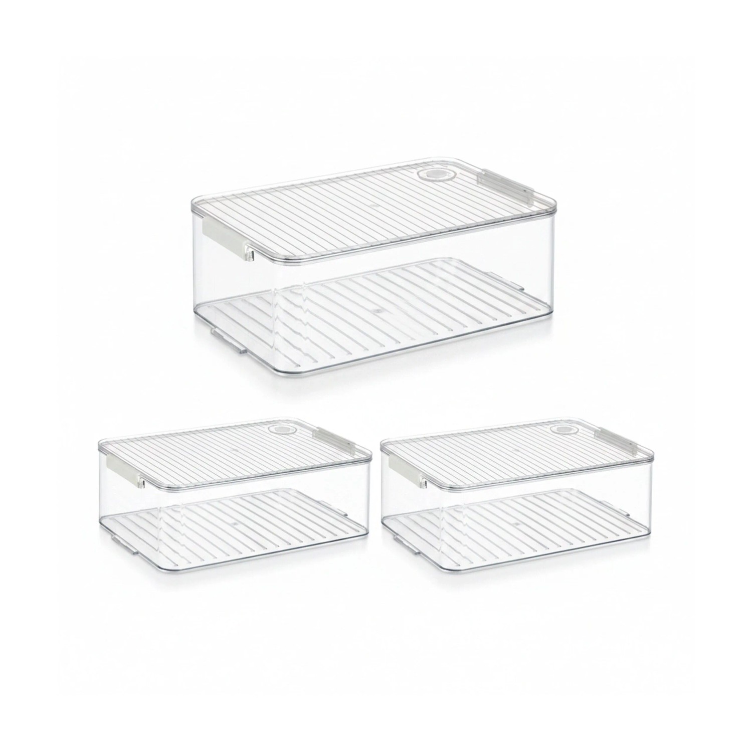 Relaxdays Kühlschrank Organizer 3er Set Kunststoff Transparent Mit Deckel Stapelbar 10,5 cm x 21 cm x 33 cm 0,6 kg