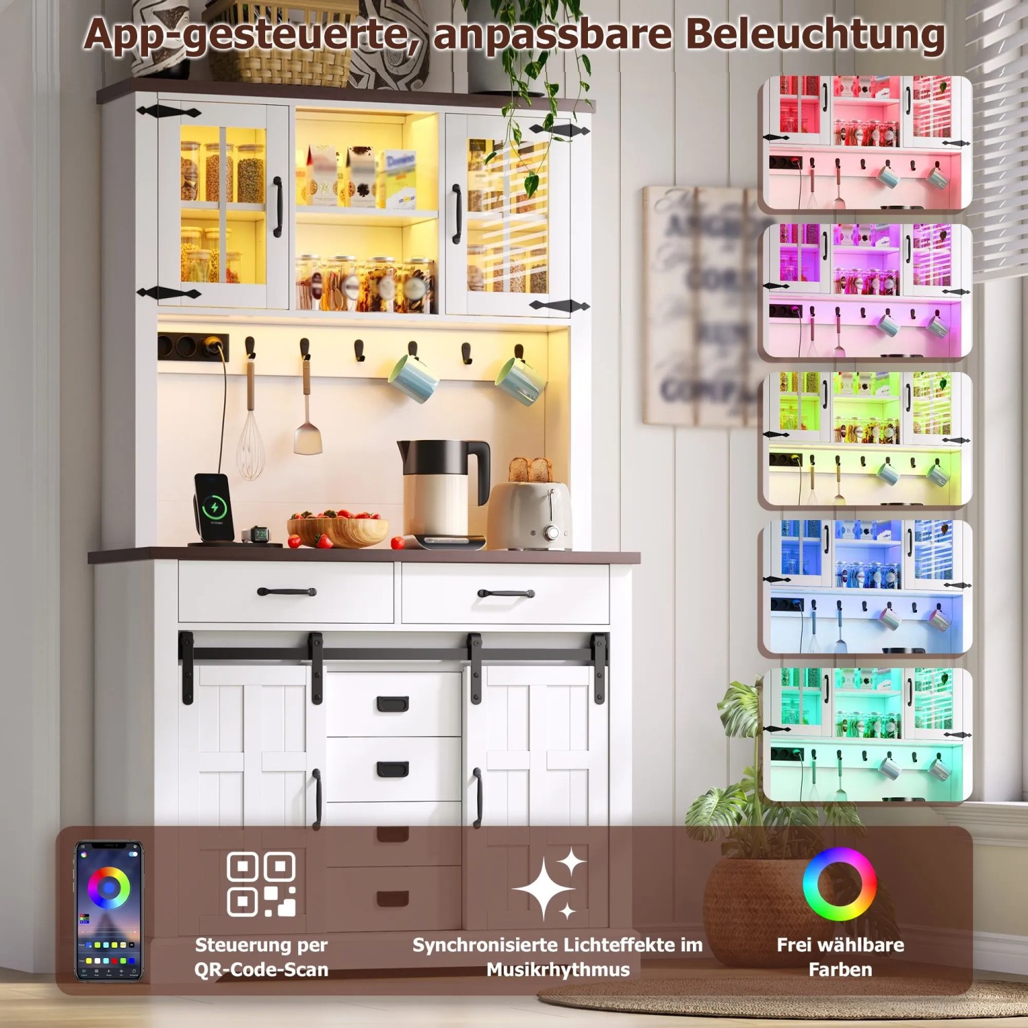 Merax Küchenschrank 180x108x40 cm Weiß LED Steckdose Arbeitsplatte 6 Schubladen_6