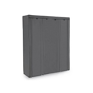 Grauer Songmics Kleiderschrank (150x45x175 cm) mit Stoffbezug und Metallgestell.