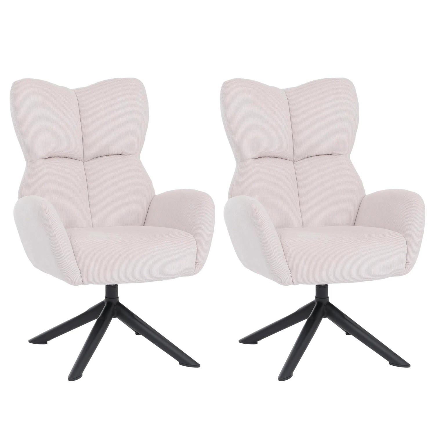 MCW 2er-Set Esszimmerstuhl Q54 Drehbar Metall Cord Creme