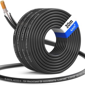 Schwarzes 30m Solarkabel 4mm² für Photovoltaik-Anlagen, aufgerollt.