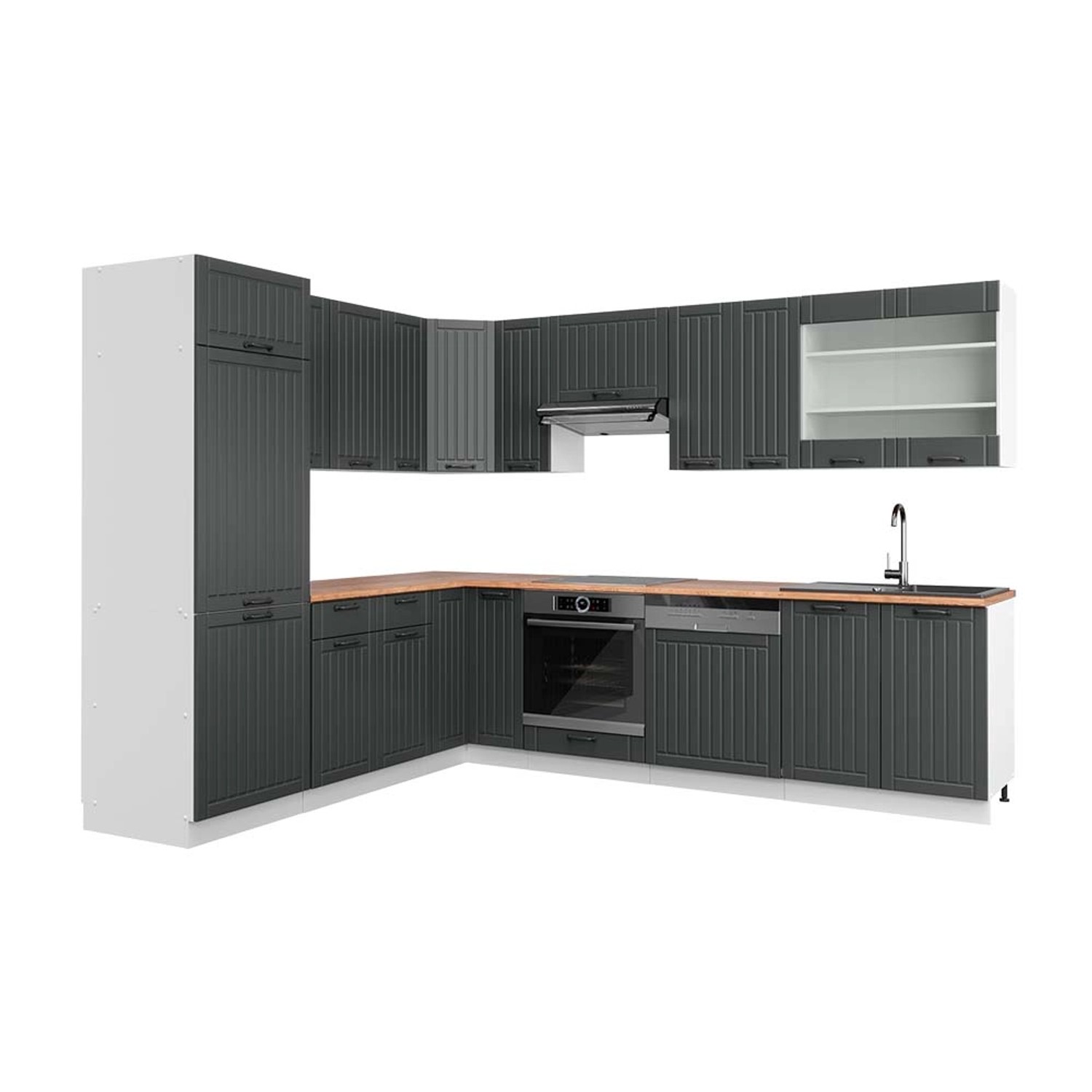 Vicco Fame-Line Eckküche Anthrazit Landhaus/Weiß 227 x 287 cm AP Eiche günstig online kaufen