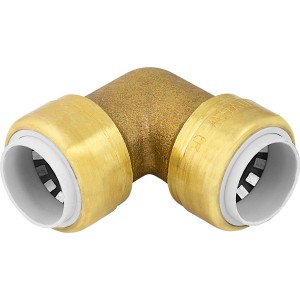 LUX Steckfitting, 16 mm, Messing, 90-Grad-Winkel für Trinkwasser- und Heizungsrohre.