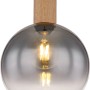 Moderne Globo Pendelleuchte Moitas mit Rauchglas und Holzoptik. Hängeleuchte für E27 Leuchtmittel.