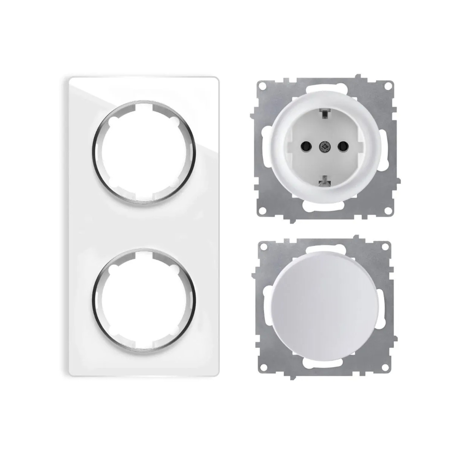 OneKeyElectro Schuko Steckdose und Lichtschalter mit Glas Abdeckrahmen 2fach Unterputz Senkrecht Weiß