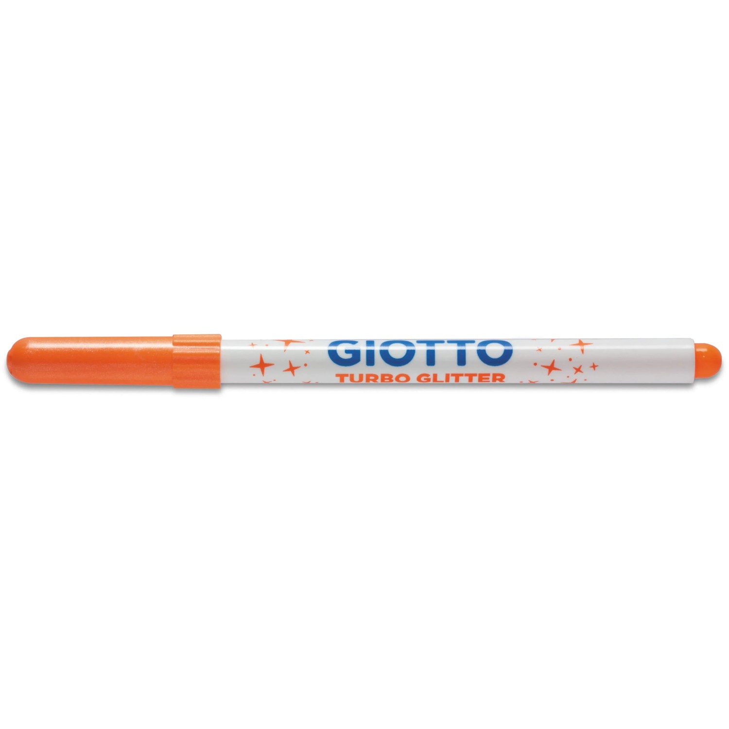 Orangefarbener Giotto Turbo Glitter Fasermaler mit feiner Spitze.